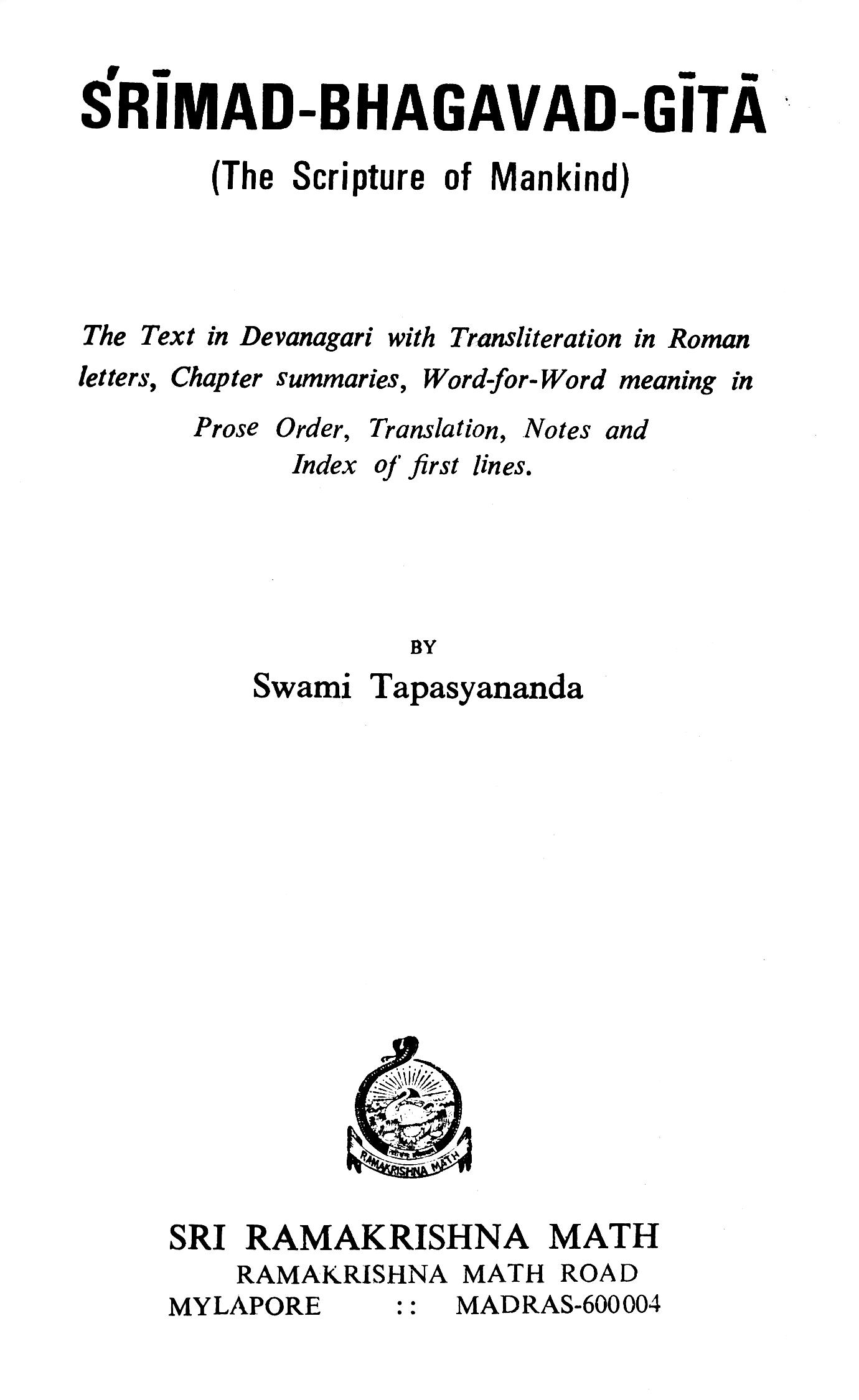 Srimad Bhagavad Gita The Scripture Of Mankind Economy Edition Deluxe