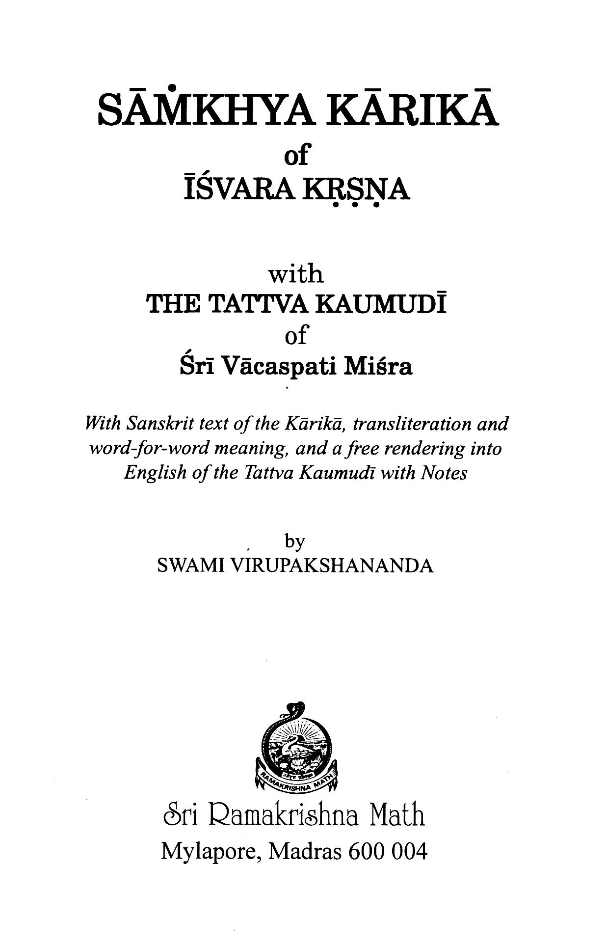 Samkhya Karika of Isvara Krsna