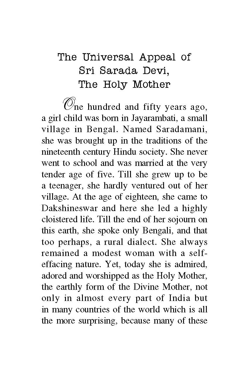 The Universal Appeal of Sri Sarada Devi The Holy Mother